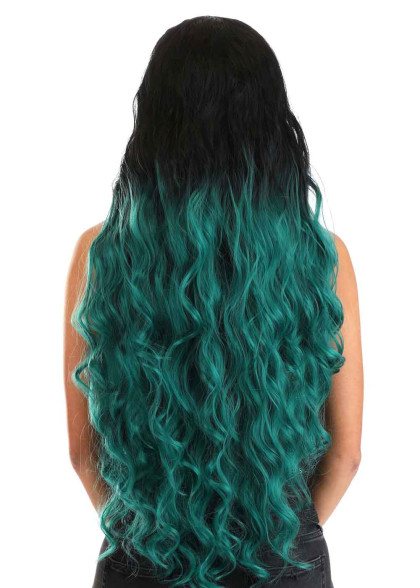 Black and green wig